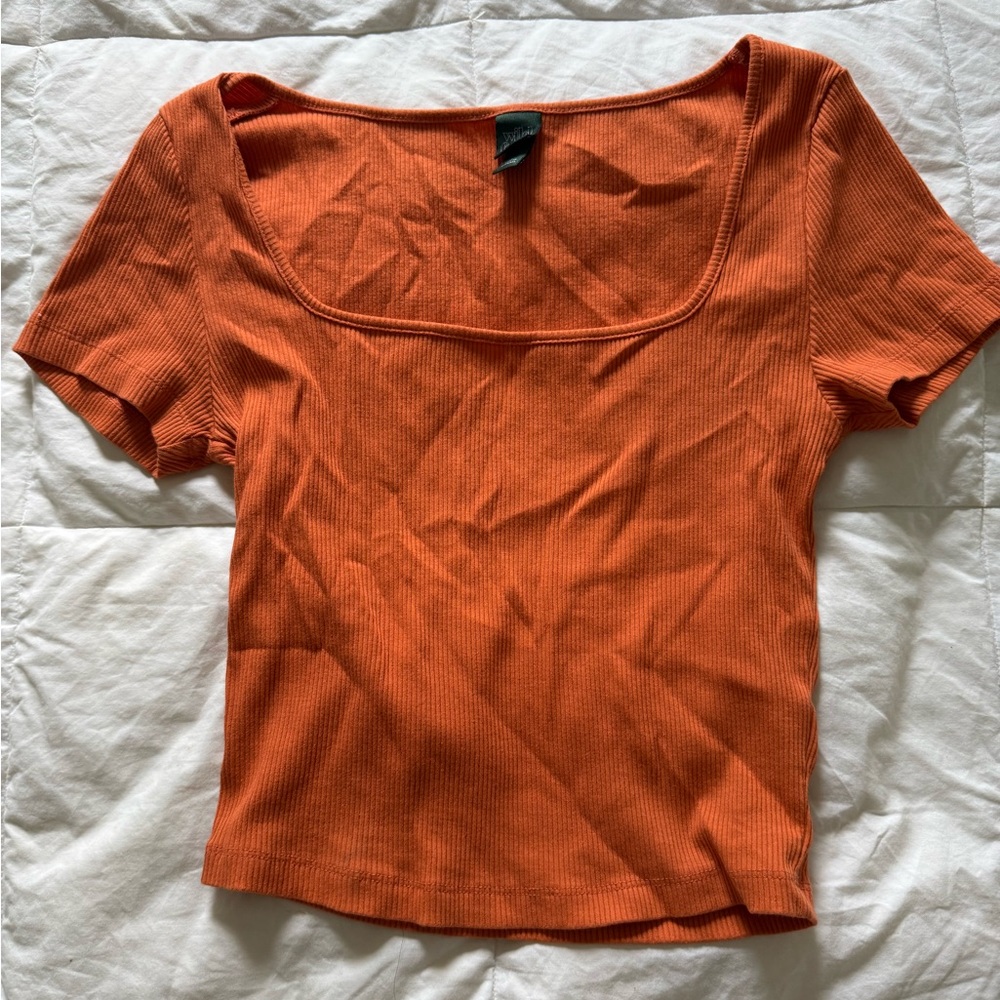Wild Fable Orange Ribbed Short Sleeve Top